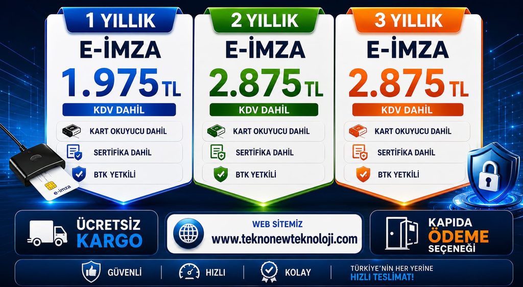 1,2 ve 3 yıllık e-imza paketleri, ücretsiz kargo seçeneği
